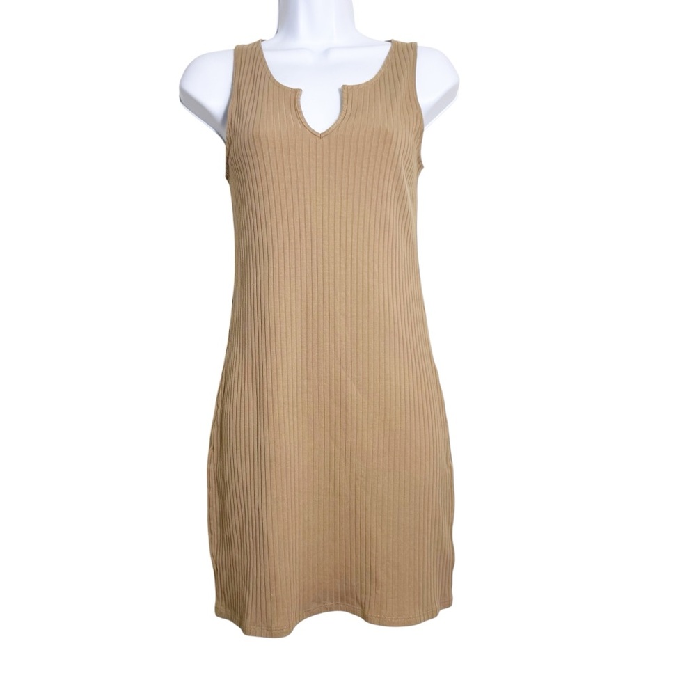 American Eagle Ribbed Knit Tan Sleeveless Mini Dress Size M - Picture 2 of 6